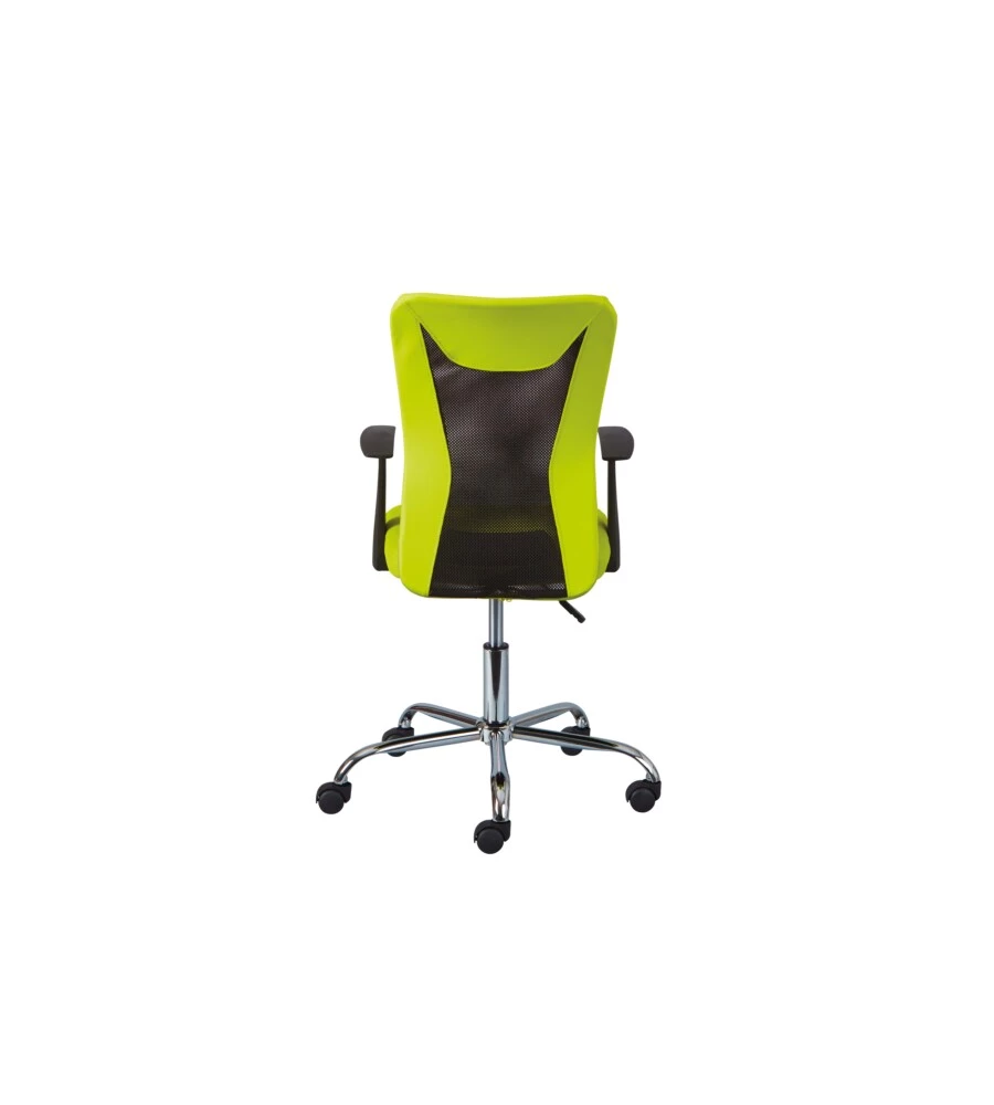 Poltroncina ufficio verde con braccioli e ruote, 55x54,5x85-95 cm